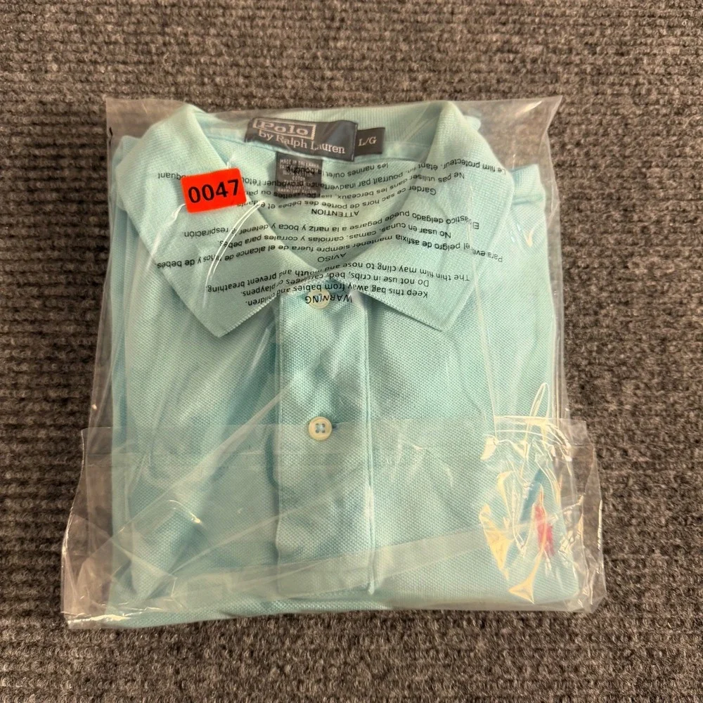 Polo Ralph Lauren Mens Large Light Blue Short Sleeve Pique Polo‎ Shirt Red Pony